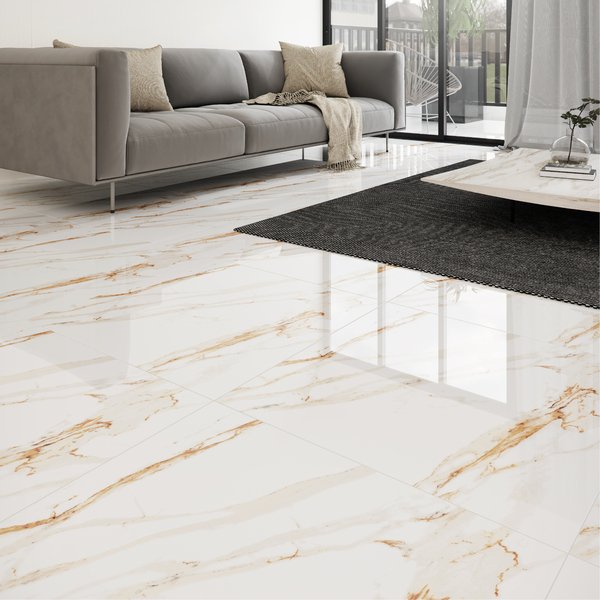 Porcelanato Marmorizado Polido Borda Reta Interno 71x71cm Max Calacata Oro Lux P71252 Artens - Imagem 3